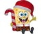 3' Gemmy Airblown SpongeBob SquarePants Wearing Santa Hat Holding Candy Cane 118073